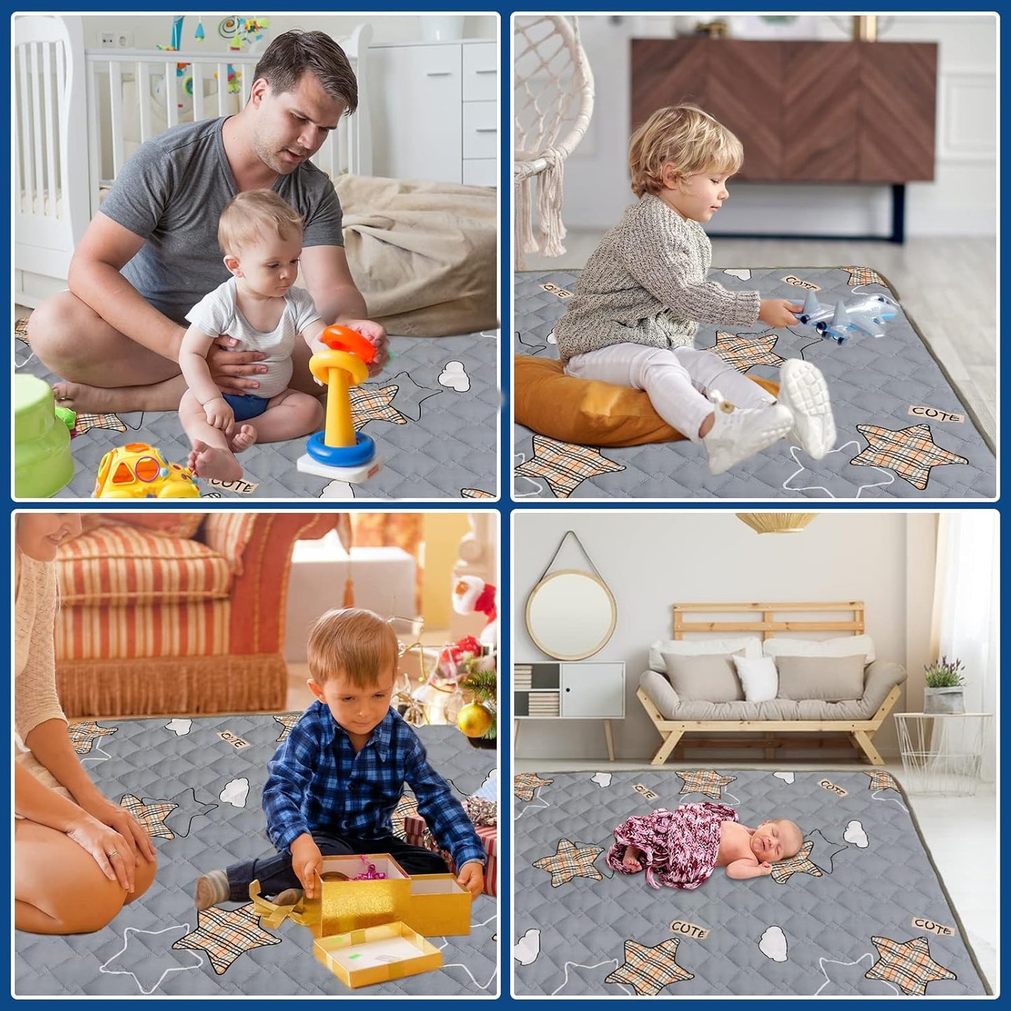 Baby Play Mats for Floor, Thick 50x50 Inch Crawling Mat for Playpen,Foam Playmats for Babies and Toddlers Infants, Foldable and Machine Washable(Grey)
