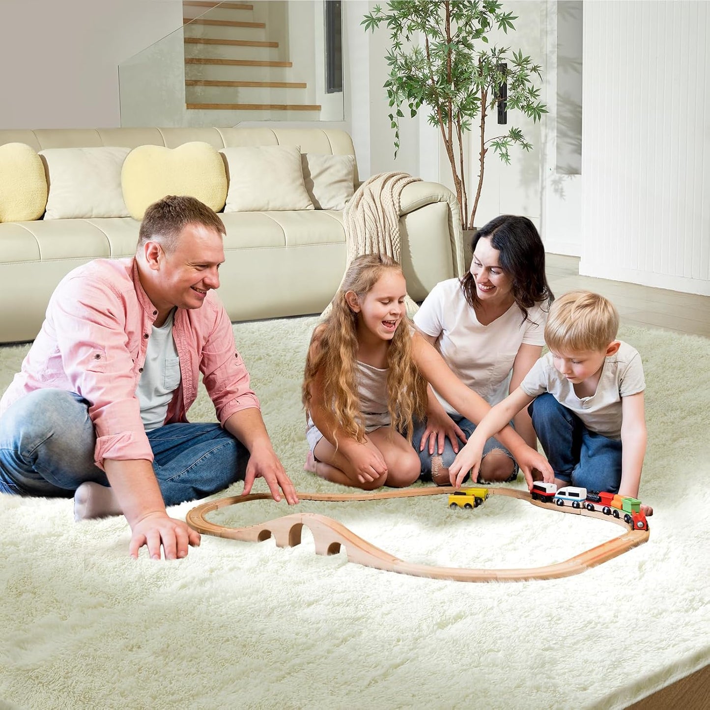 Ultra Soft Rug for Living Room, 8X10 Fluffy Shag Area Rug for Bedroom, Modern Shaggy Carpets Fuzzy Rug for Teens Dorm Nursery Home Decor Aesthetic, Upgrade Anti-Skid Durable, Cream White