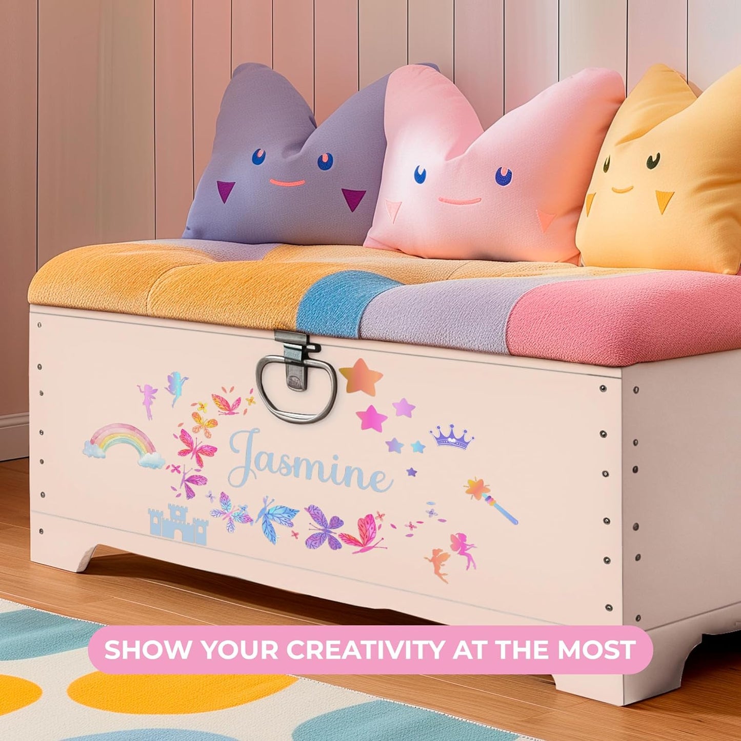 Personalized Name Wall Decals for Girls Bedroom - Butterfly Pink Room Decor with Rainbow Options - Multiple Sizes