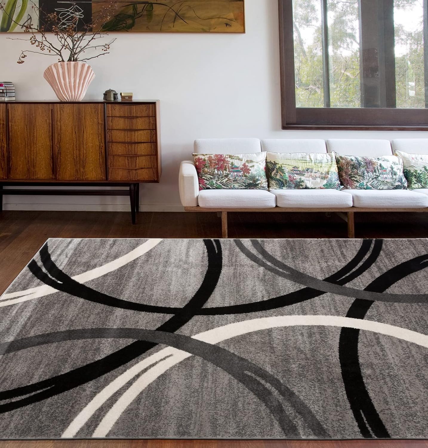 Rugshop Modern Wavy Circles Design Area Rug 5'3" x 7'3" Gray