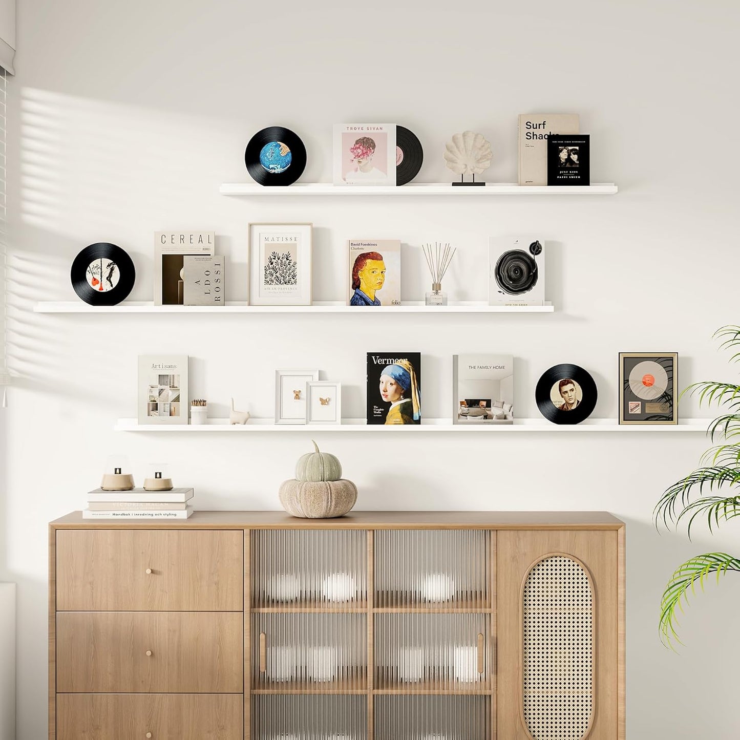 Floating Picture Ledge Shelves for Wall Set of 2, 95 Inches Picture Ledge Shelf with Long Large Nursery Book Shelf for Toys Storage Kids Bookshelf Wall Mounted Living Room Bedroom Decor Frames, White