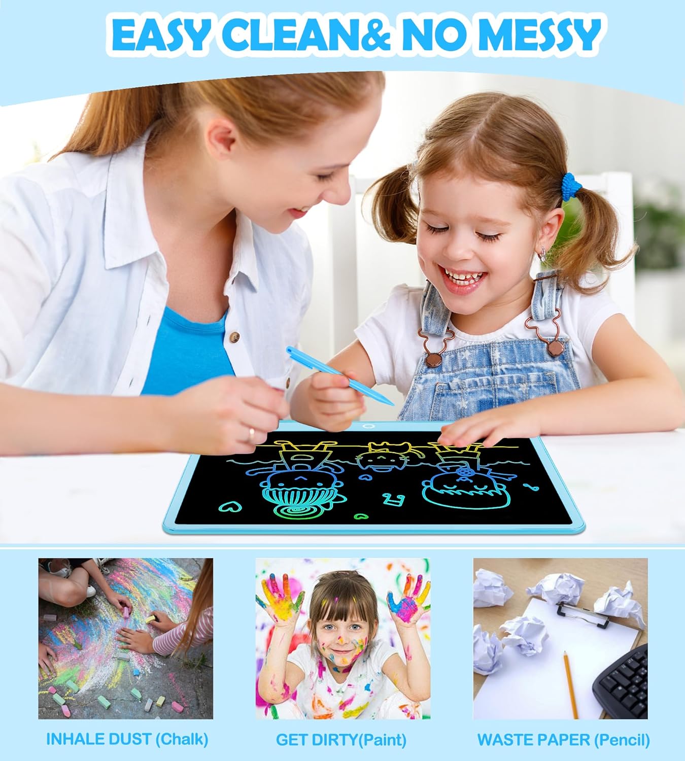 LCD Writing Tablet Doodle Board, 16inch Colorful Drawing Tablet Writing Pad, Kids Travel Essentials, Toddler Toys for 3 4 5 6 7 8 Year Old Girls Boys- Christmas and Birthday Gifts