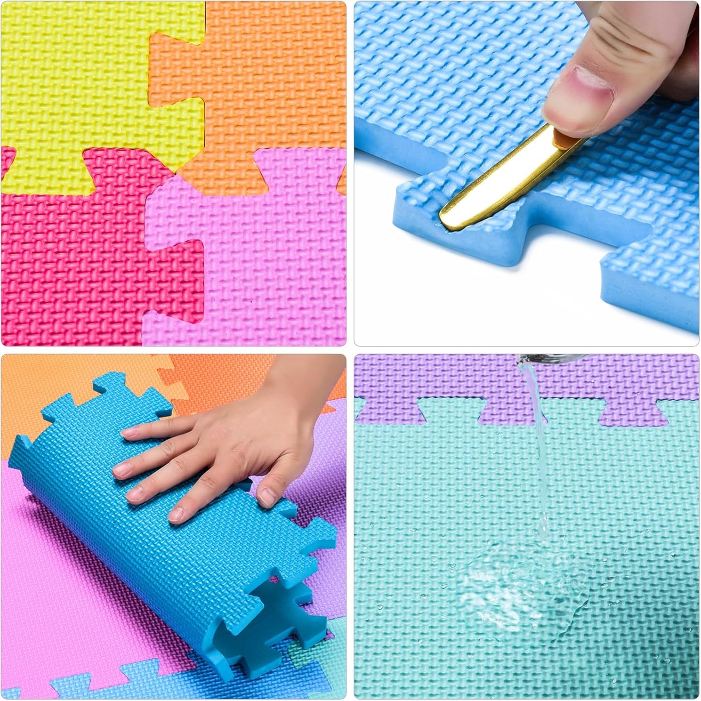 qqpp EVA Rubber 18 Tiles Interlocking Puzzle Foam Floor Mats - Baby Play Mat for Playing | Exercise Mat for Home Workout. White, Gray, Dark Green. QC-ALPb18N