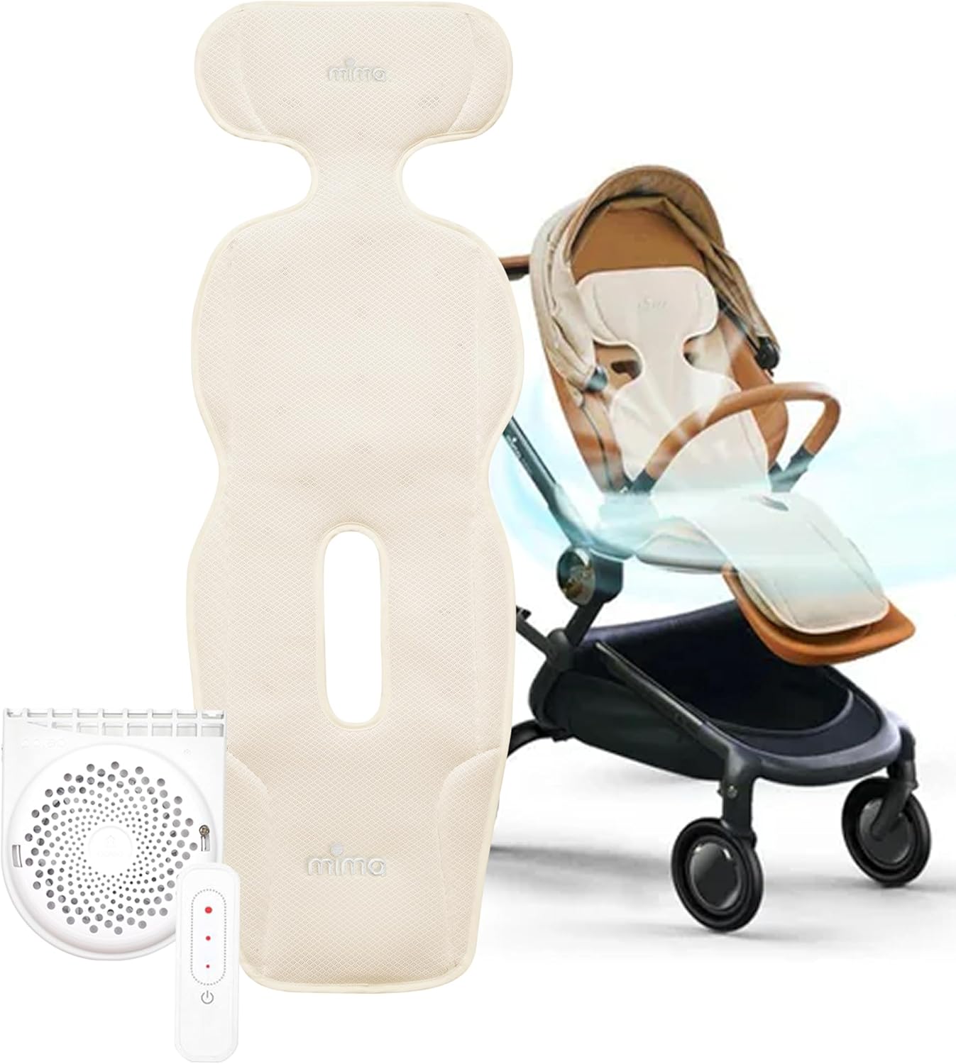 Mima Stroller Cooling Pad with USB Fan Flo Donut | Ultra-Breathable Mesh Seat Liner | External Battery Design for Baby Safety | Universal Fit for 0-4 Years | for Hot Days & Summer
