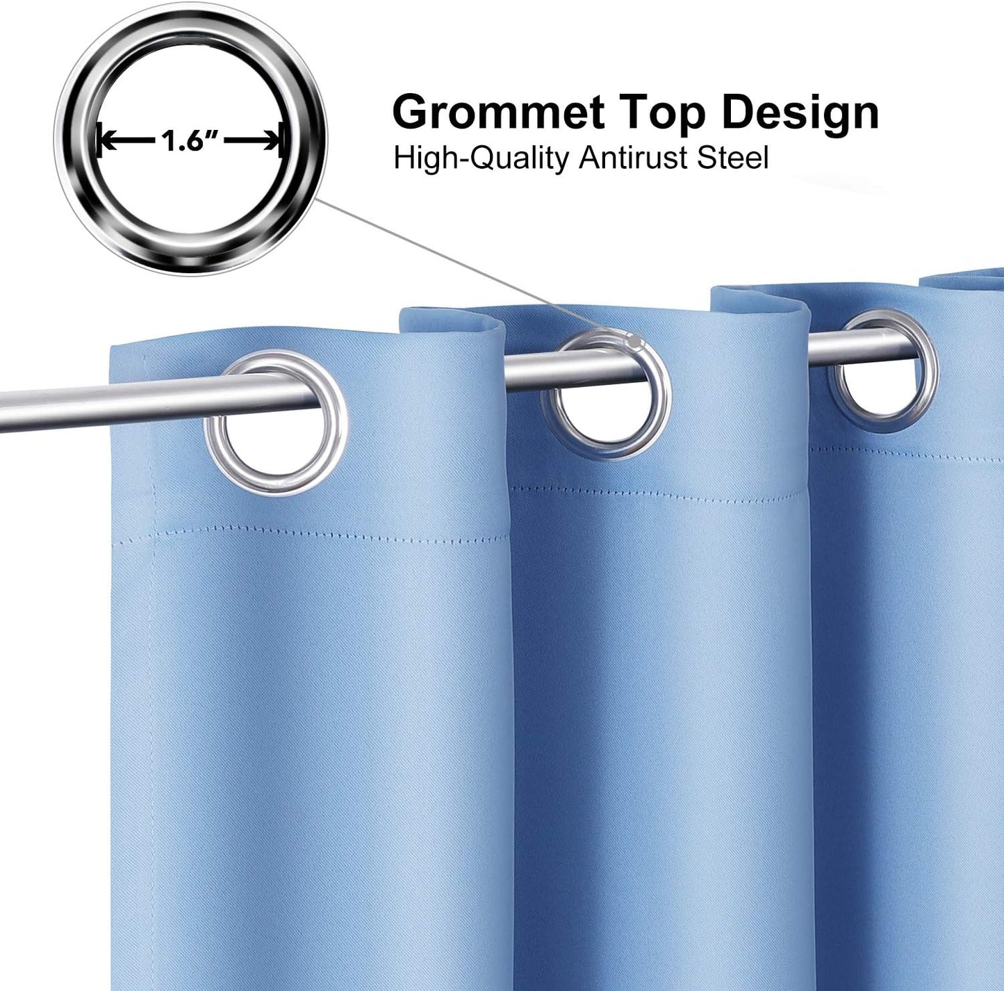 ChrisDowa Grommet Room Darkening Curtains for Bedroom and Living Room - 2 Panels Set Thermal Insulated Blackout Curtains (Sky Blue, 52W x 84L)