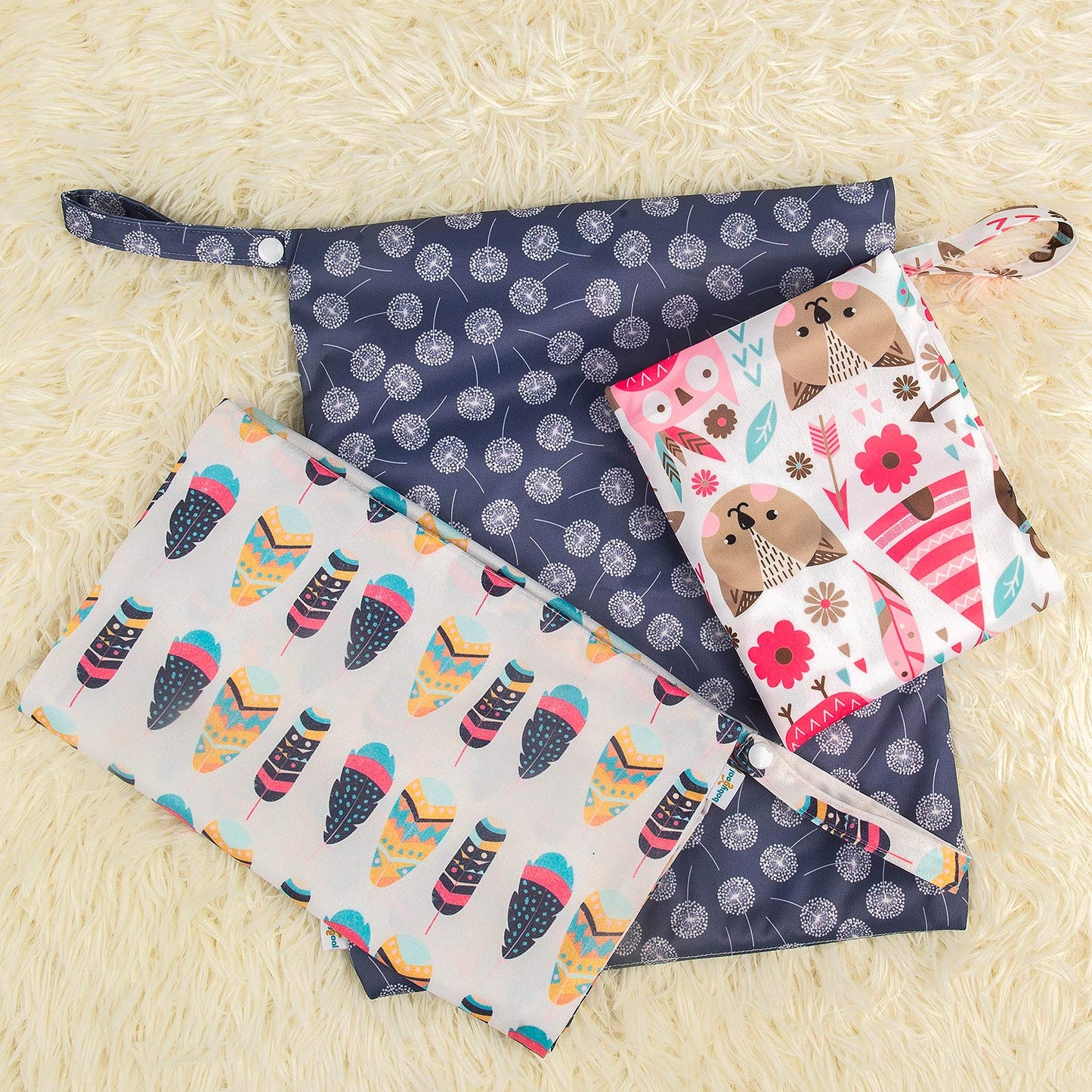babygoal Wet Dry Bags for Baby Cloth Diapers, Washable Travel Bags, Beach, Pool, Gym Bag for Swimsuits & Wet Clothes with Two Zippered Pockets 3 Pack, 3LN11