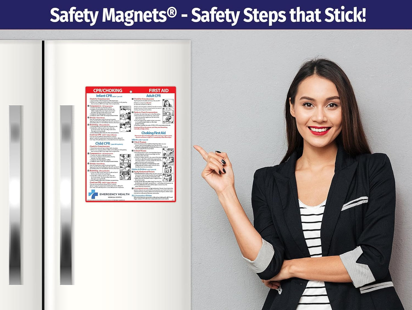 Safety Magnets by ZOCO – 250-Pack Custom CPR & Choking First Aid Magnet – 8.5"x11" Laminated Cards – Personalized with Logo – Branded Safety Handout for Offices, Caregivers & Healthcare