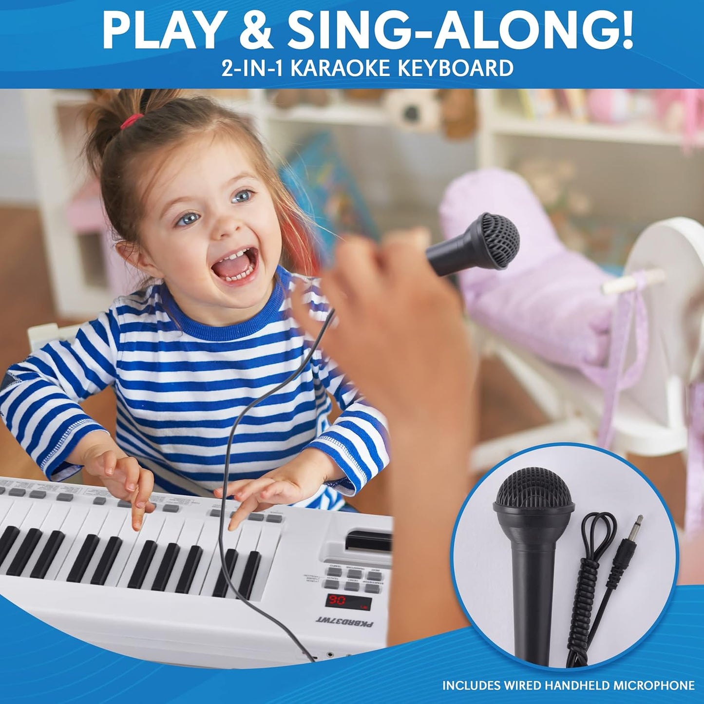 PYLE Electric Piano, 37 Keys Electric Keyboard Piano, Music Keyboard - Built-in Stereo Speakers, Rechargeable Battery, Wired Microphone, Portable Design, 200 Tones, 200 Rhythms, 50 Demos Included