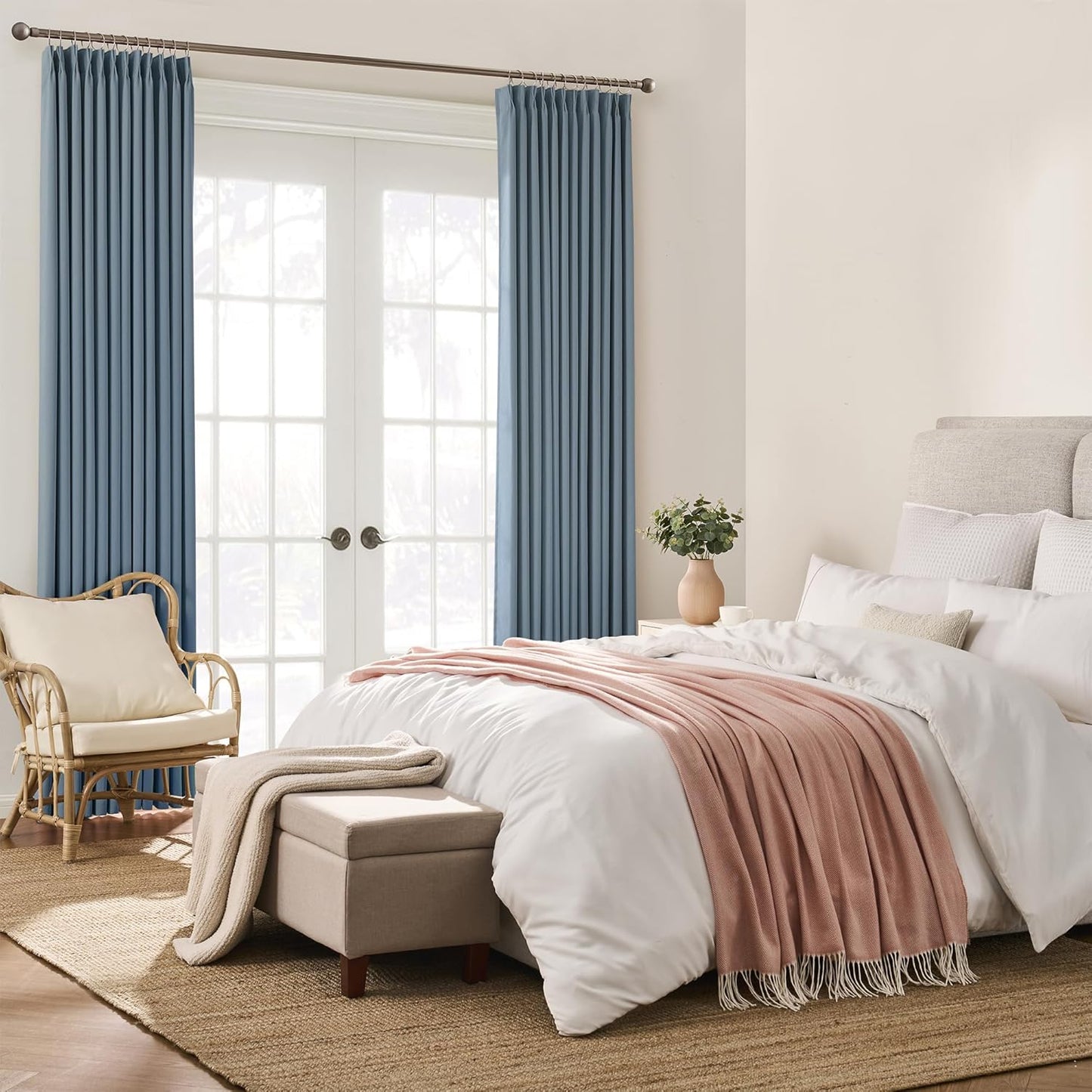 KEQIAOSUOCAI Pinch Pleated Blackout Curtain Drapes for Window 108" L - Triple Weave Energy Saving Thermal Room Divider Blackout Panels for Patio (72" Wide per Panel, 2 Panels, Dusty Blue)