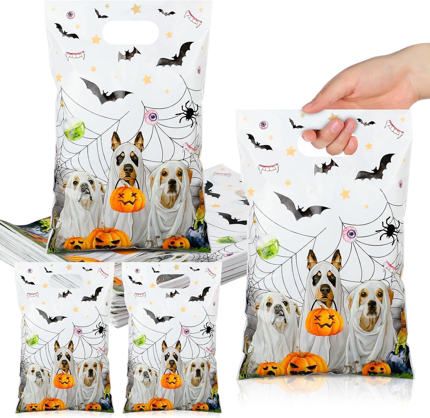 ReliThick 150 Pcs Halloween Dog Bags Ghost Dog Bags Kits Trick or Treat Ghost Themed Party Favor Storage Supplies Halloween Snack Candy Pouches Packaging for Kids Party Decorations Supplies Favors