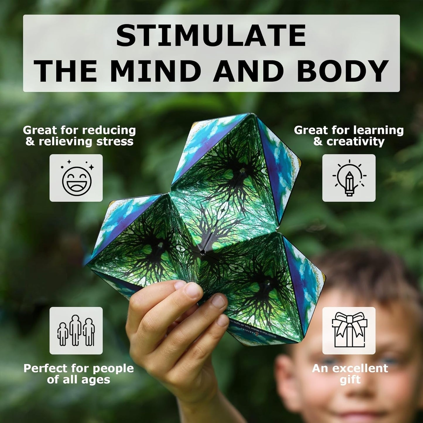 Shashibo Shape Shifting Box - Award-Winning Fidget Toy w/ 36 Rare Earth Magnets - Fidget Cube Transforms Into Over 70 Shapes, Sensory Toy Gift for Kids, Teens, and Adults (Mystic Ocean)