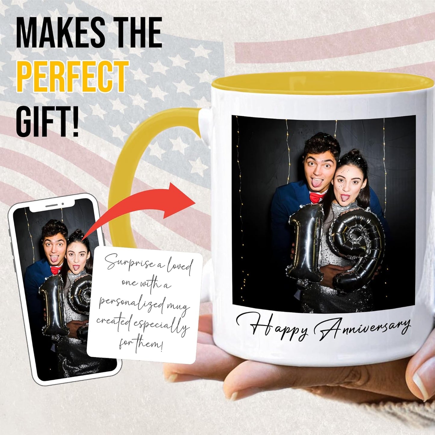 Custom Mug Upload Your Picture Personalized Coffee Mug with Photo Text Name Customized Cup Unique Ideas Gifts for Men Women Mom Dad Girlfriend Boyfriend Friend Family (Yellow, 11oz)