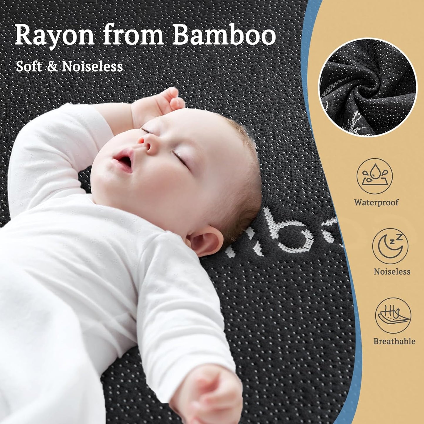 BEDLORE Waterproof Crib Mattress Protector 2 Pack, Ultra Soft Bamboo Viscose Crib Mattress Pad Cover, Noiseless Toddler Mattress Protector for Standard Baby Mattress Size 52''x28'', Dark Gray