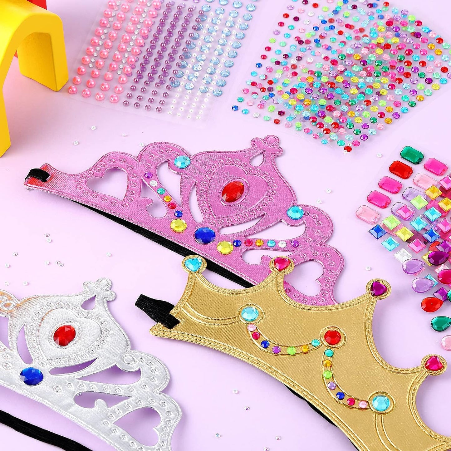 Epakh Princess Party Crowns Set, 27 Pcs DIY Crown with Diamond Stickers, Birthday Party Favor for Children and Princess Fans