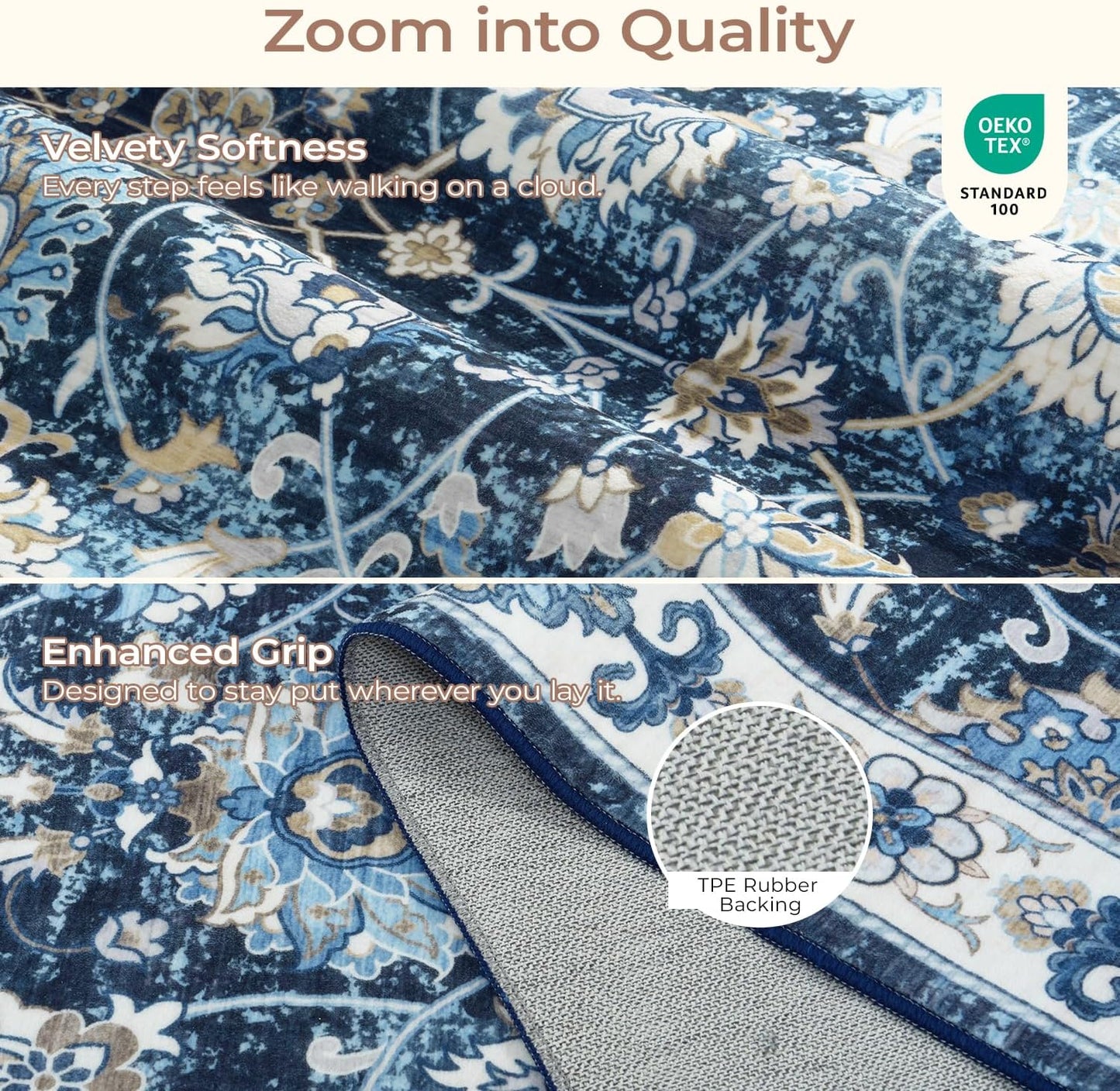 Floral 8x10 Area Rug for Living Room, Large Washable Blue Rugs, Soft Non Slip Carpets, Stain Resistant Low Pile Carpet for Indoor Dining Bedroom Under Table Home Office Nursery, Blues Garden