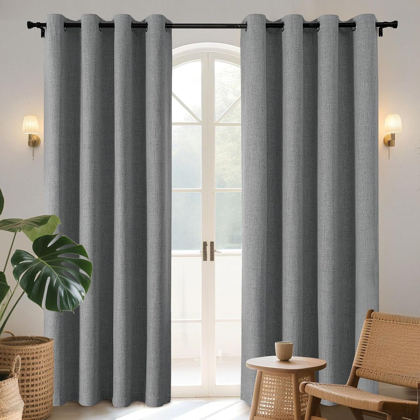 Joydeco Blackout Curtains 108 Inches Long 2 Panels Burg, Room Darkening Curtains for Bedroom, 100% Black Out Textured Thermal Drapes Privacy Protection 2 Panels Set(W52 x L108 Inch, Light Grey)