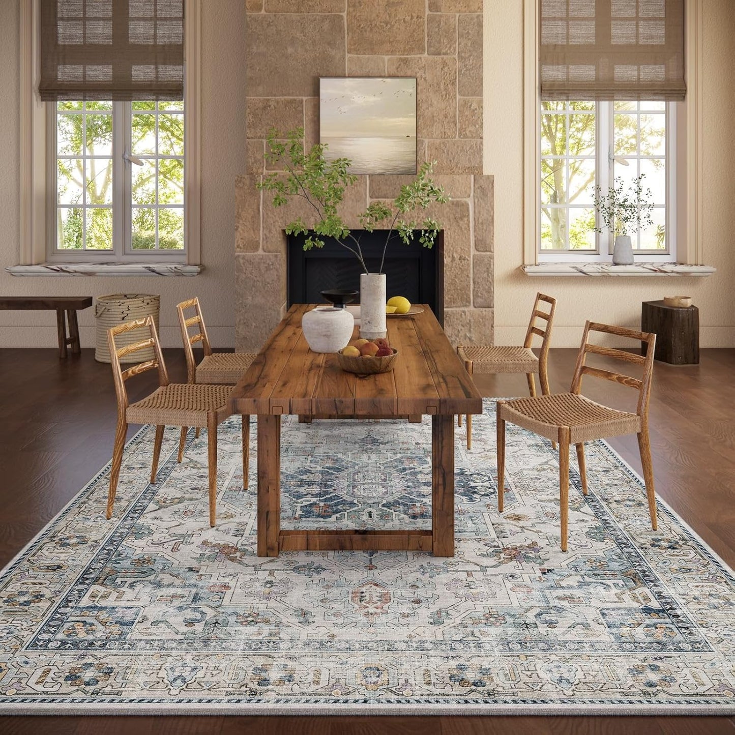 8x10 Area Rugs for Living Room: Washable Bedroom Rug Boho Vintage Rugs Stain Resistant Non Slip Low Pile Soft Lightweight Carpet for Kitchen Dining Room Farmhouse Nursery Kids Room Home Office