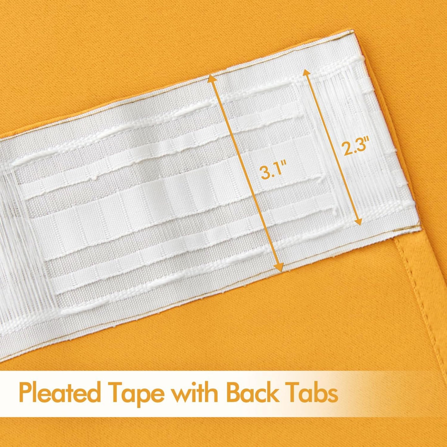 MIULEE Yellow Back Tab Blackout Curtains 108 Inch Long 2 Panels Set for Bedroom, Rod Pocket/Pinch Pleat Extra Long Thermal Insulated Living Room Darkening Pleated Light Blocking Drapes