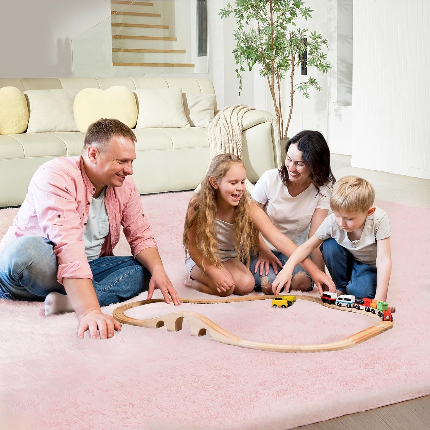 Ultra Soft Rug for Living Room, 6X9 Fluffy Shag Area Rug for Bedroom, Modern Shaggy Carpets Fuzzy Rug for Teens Dorm Nursery Home Decor Aesthetic, Upgrade Anti-Skid Durable, Pink