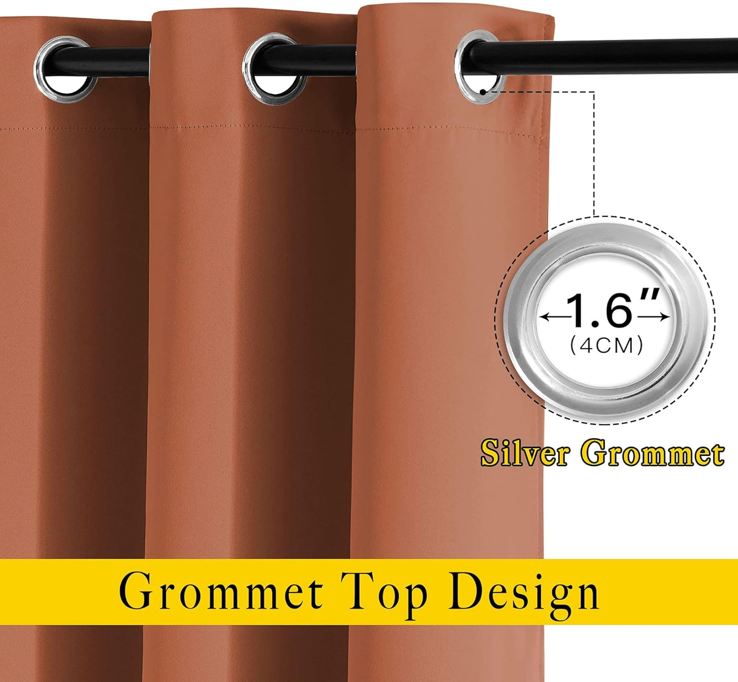 NICETOWN Light Blocking Curtains Extra Long 120" - Grommet Room Darkening Thermal Insulated Solid Window Drapes for Bedroom/Living Room, Burnt Orange, 2 Panels, W52 x L120