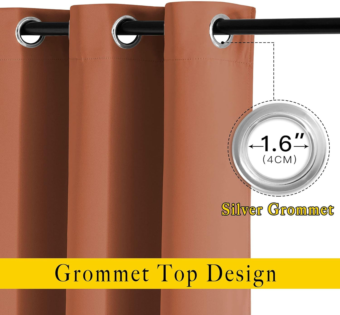 NICETOWN Bedroom Blackout Curtains Panels - Triple Weave Energy Saving Thermal Insulated Solid Grommet Blackout Draperies for Patio (80 inches by 108 Inch,Burnt Orange, Set of 2)