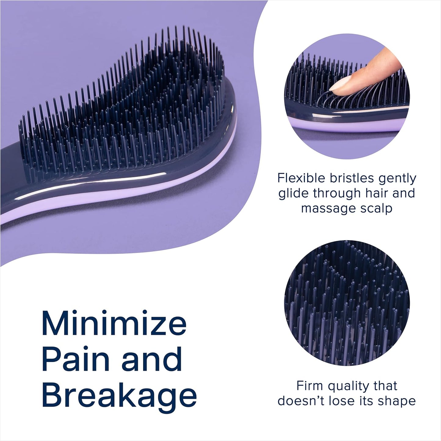 Crave Naturals Glide Thru Detangling Brush for Adults and Kids - Detangler Brush for Curly or Straight, Wet or Dry Hair - Gentle on Tangles Hair Comb - 7.5x3-Inch, Pink and Purple (Pack of 2)