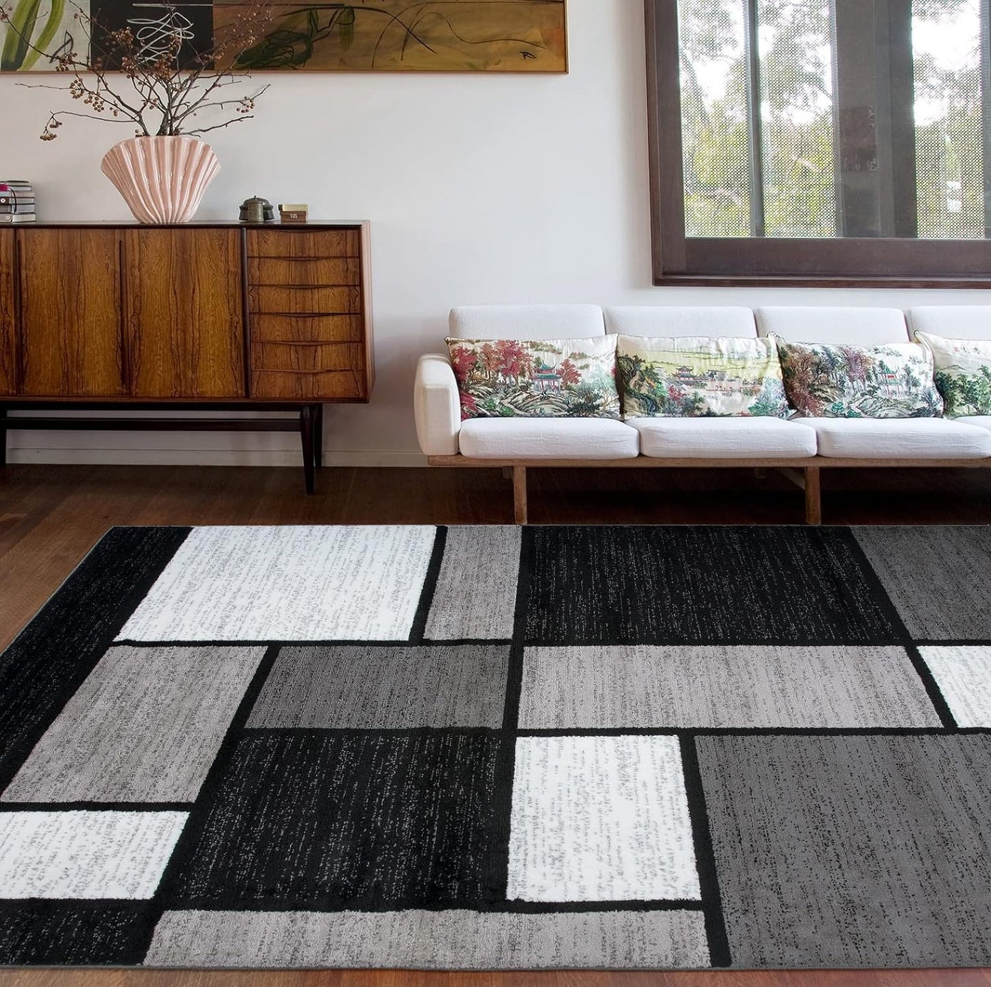 Rugshop Contemporary Modern Boxes Easy Cleaning for Home Office,Living Room,Bedroom,Kitchen Non Shedding Area Rug 9' X 12' Gray