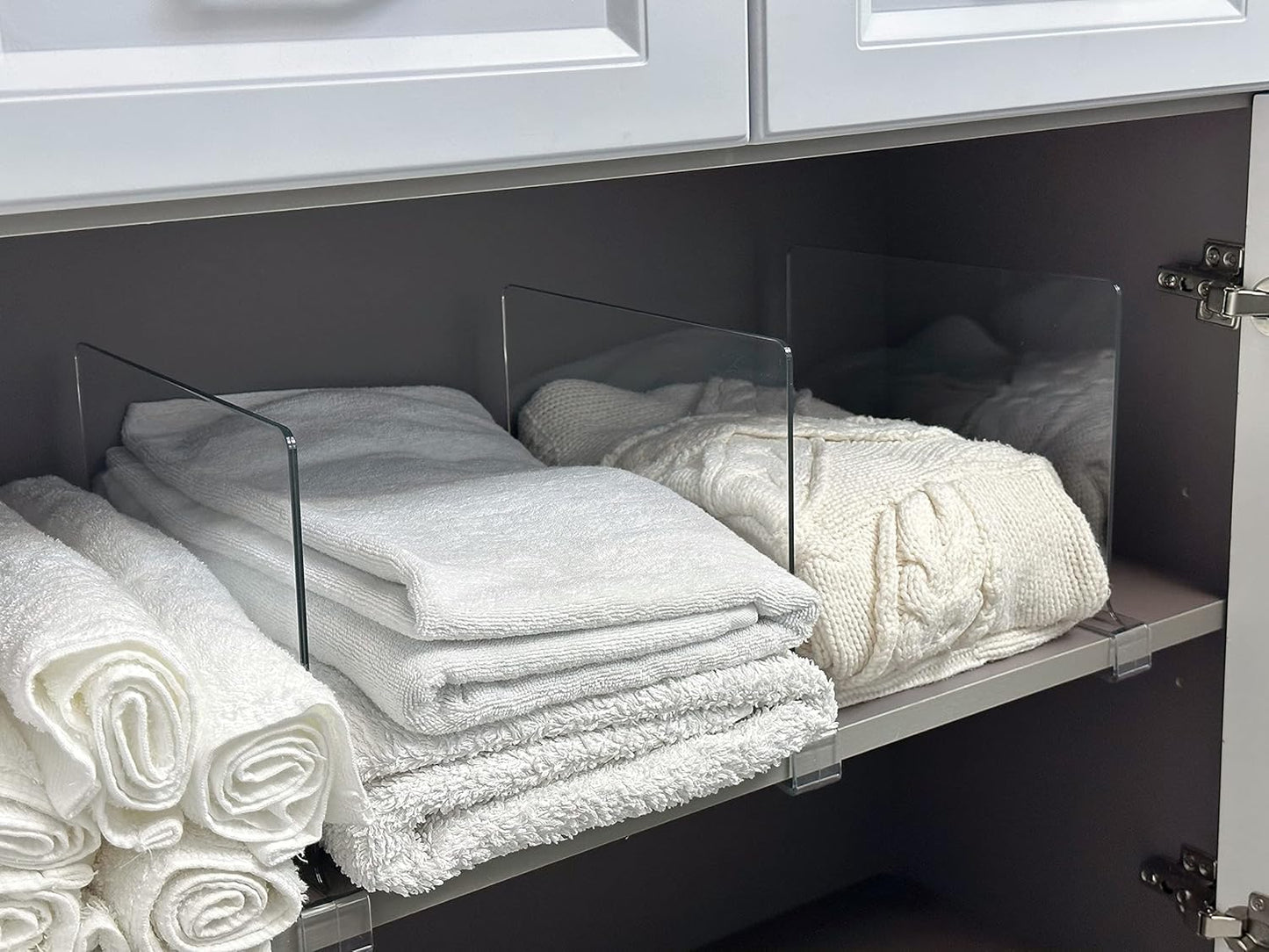 LikeU 8 PCS Acrylic Shelf Dividers for Closets,Wood Shelf Dividers,Clear Shelf Separators,Perfect for Clothes Organizer and Bedroom Kitchen Cabinets Shelf Storage and Organization