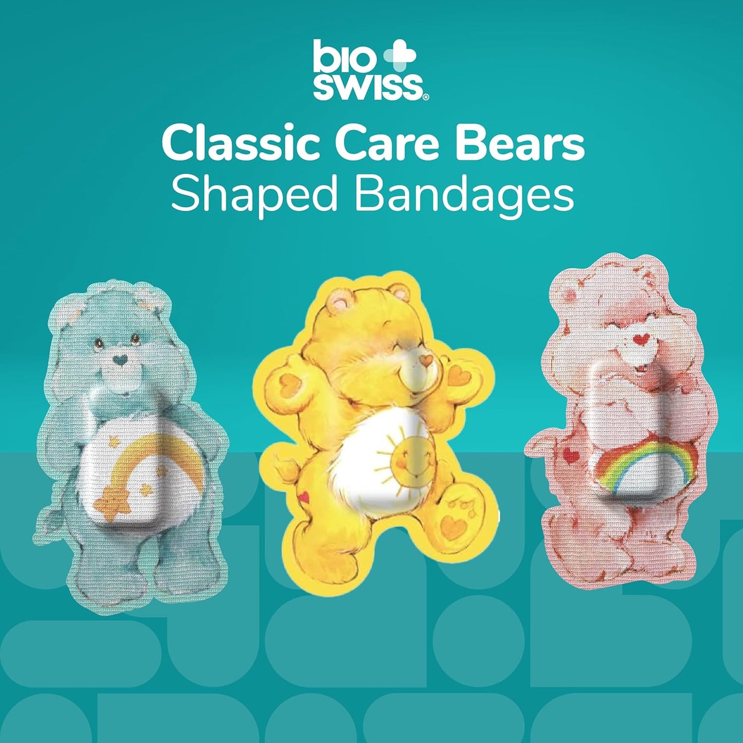 BioSwiss Care Bears Bandages, Classic Care Bear Shaped Self Adhesive Bandage, Latex Free Sterile Wound Care, Fun First Aid Kit Supplies for Kids, 50 Count