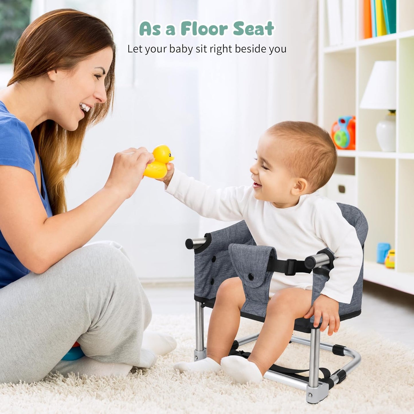 Booster Seat for Dining Table: Portable Toddler Booster Chair with Safety Buckle and Height Adjustable, Foldable Baby Feeding Chair, Kids High Chair Booster Seat for Kitchen Home Travel - Yellow