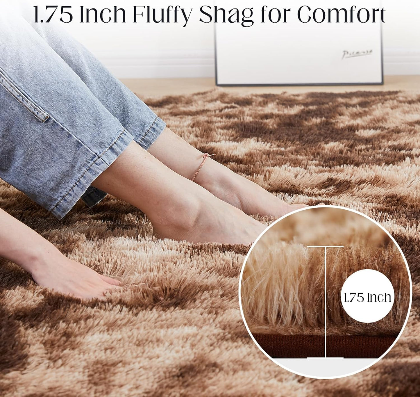 8x10 Area Rugs for Living Room, Ultra Soft Fluffy Rugs for Bedroom, Anti-Skid High Pile Indoor Carpet for Nursery, Kids Room, Playroom, Home Decoration, Tie-Dyed Brown