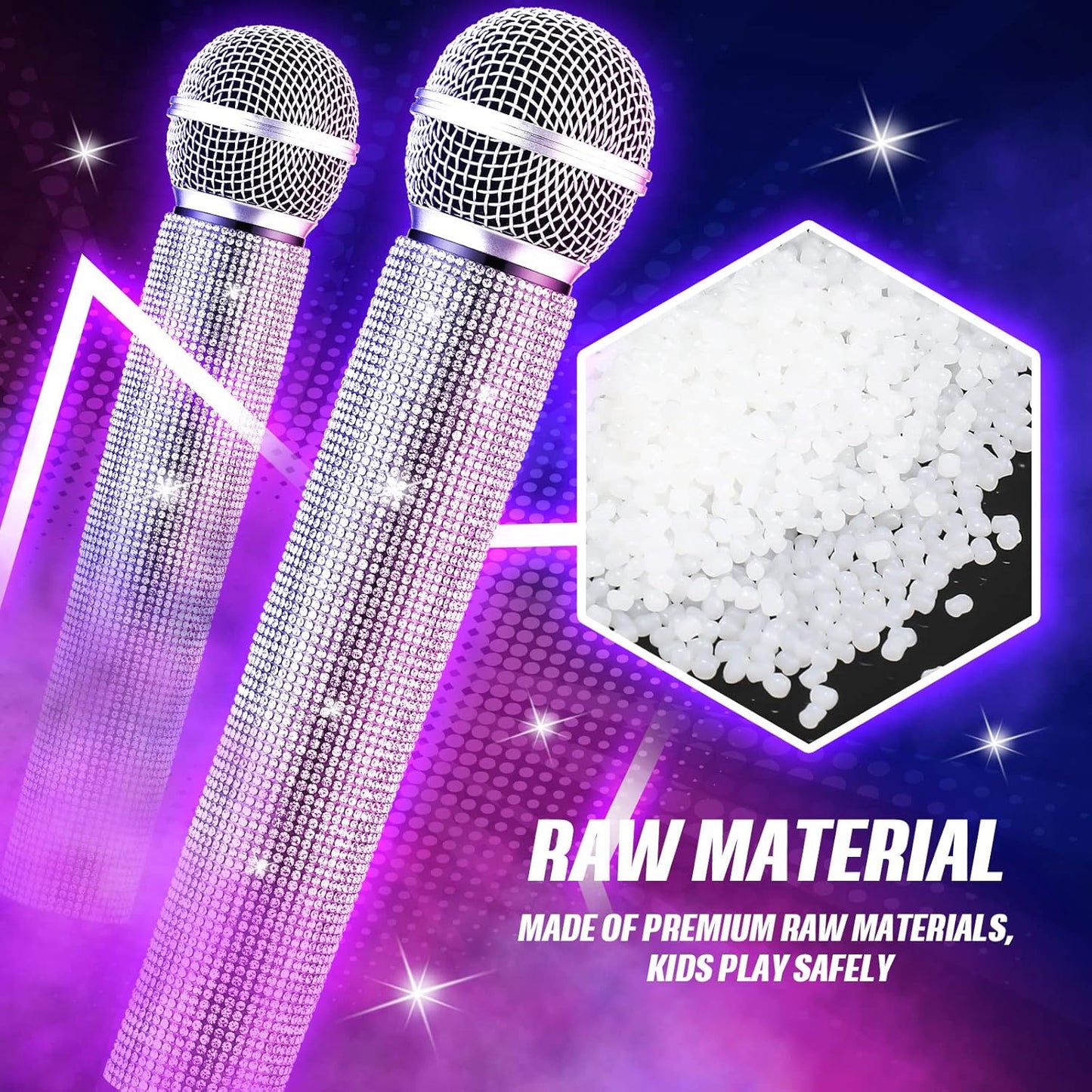 Sanwuta Fake Microphone Prop Sparkly Bling Rhinestones Plastic Play Microphone Pretend Glitter Bedazzled Mic for Cosplay Party Costume(Silver)