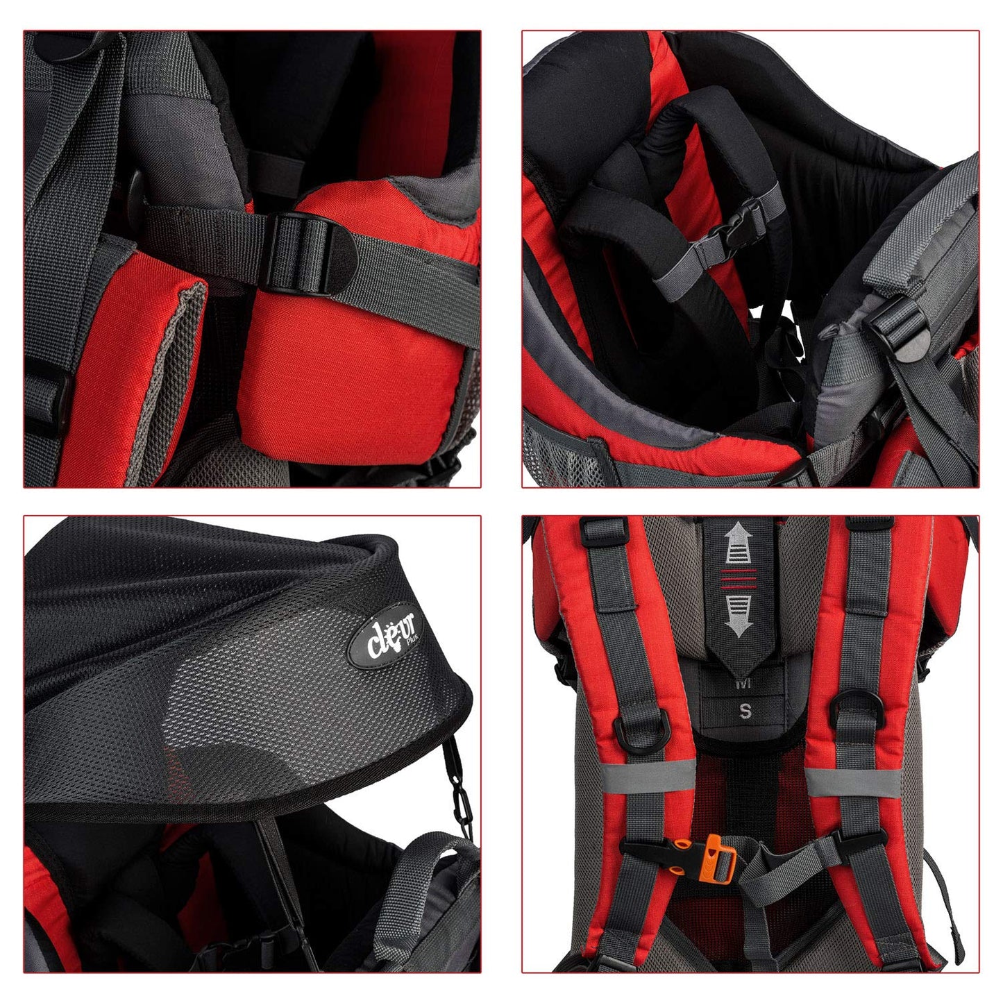 ClevrPlus Canyonero Camping Baby Backpack Hiking Kid Toddler Child Carrier with Stand and Sun Shade Visor, Red