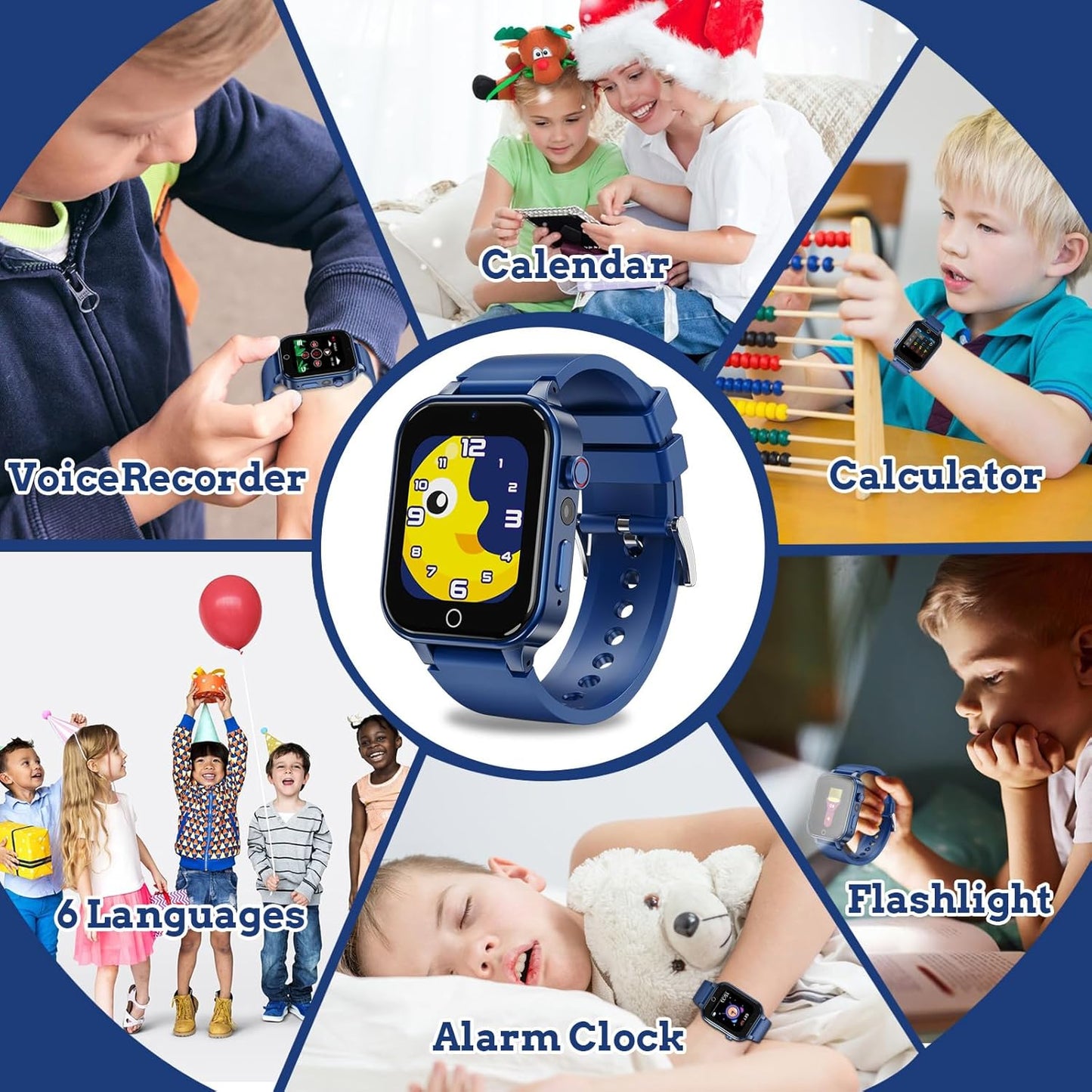 Goodatech Smart Watch for Kids 4-12 Years Boys Girls, 26 Puzzle Games,Camera,Video Music Player,Pedometer,Flashlight,Alarm Clock, Learning Education Toys Gifts (Blue)