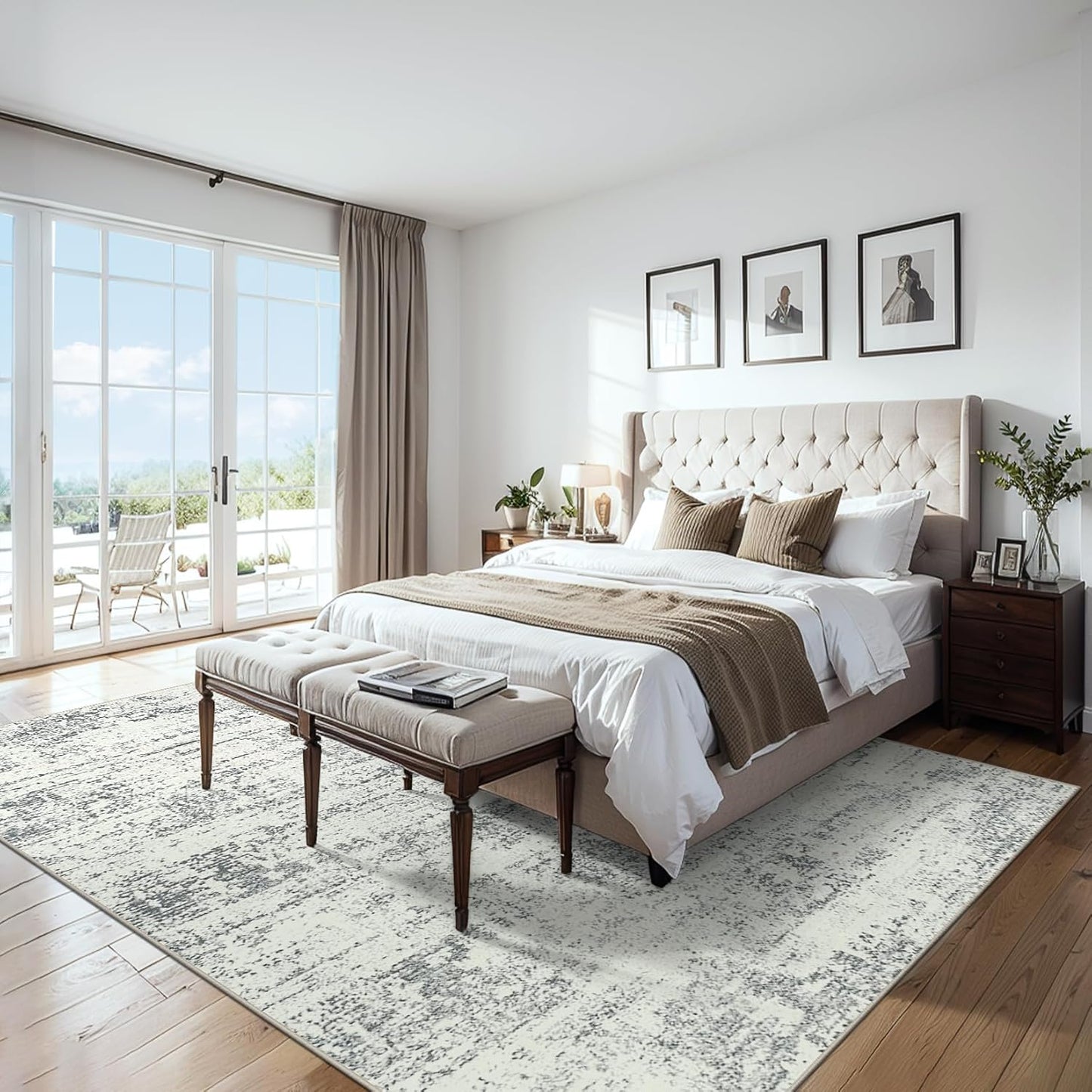 Area Rugs Living Room Rug - 5x7 Washable Modern Abstract Soft Neutral Non-Slip Carpet Large Indoor Floor Stain Resistant Thin Carpets for Bedroom Dining Room Farmhouse Nursery Home Office Grey