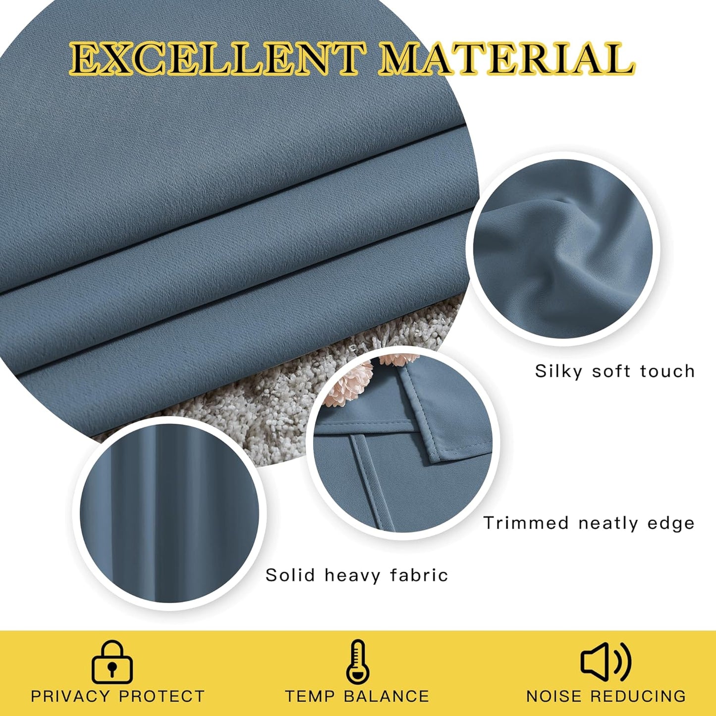 NICETOWN Blackout Window Curtains & Drapes 72" Long - Grommet Top Room Darkening Thermal Insulated Room Darkening for Bedroom/Living Room (2 Panels, 46 x 72 Inch, Smoky Blue)