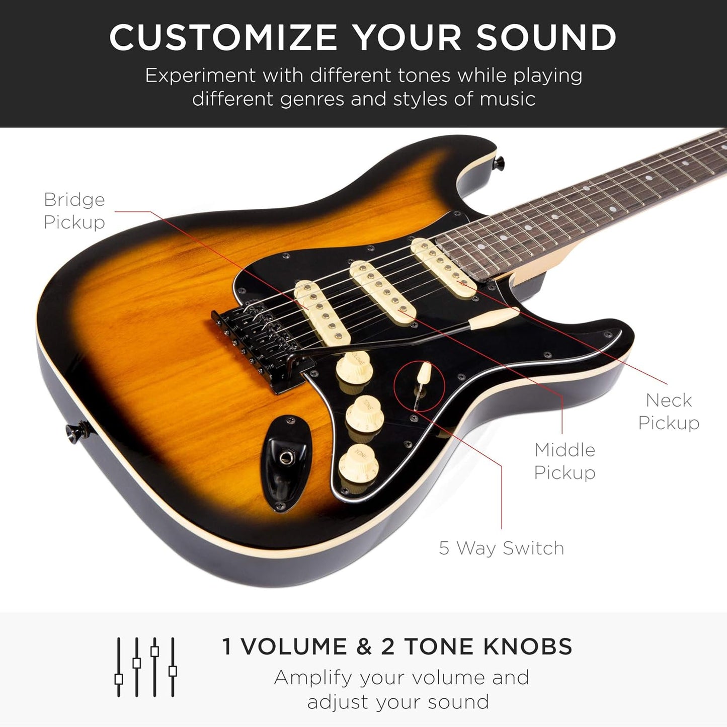 Best Choice Products 39in Full Size Beginner Electric Guitar Starter Kit w/Case, Strap, 10W Amp, Strings, Pick, Tremolo Bar - Sunburst