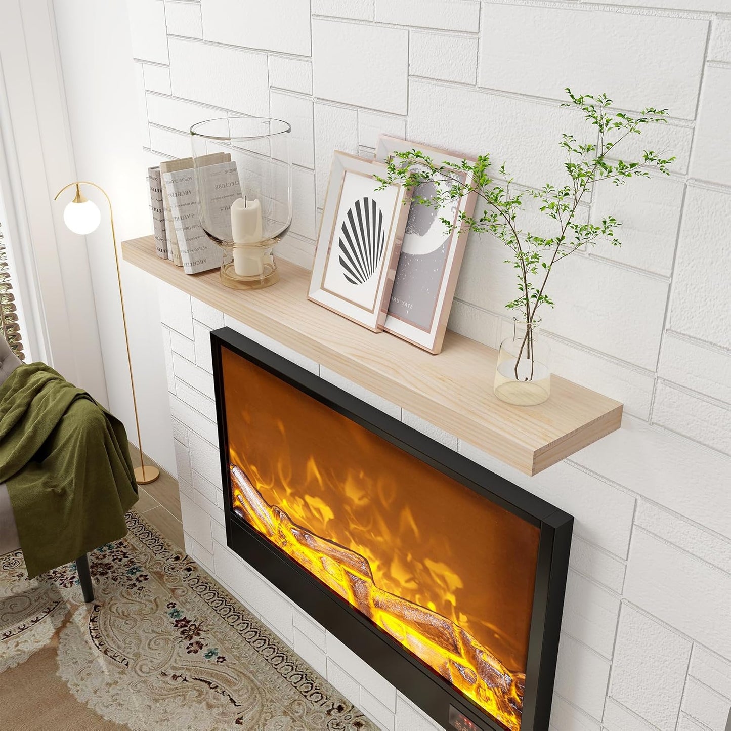 Rustic Wood Floating Shelves - 48" W x 8" D x 1.6" H, Fireplace Mantel & Wall Storage for Bathroom, Bedroom, Kitchen, Garage