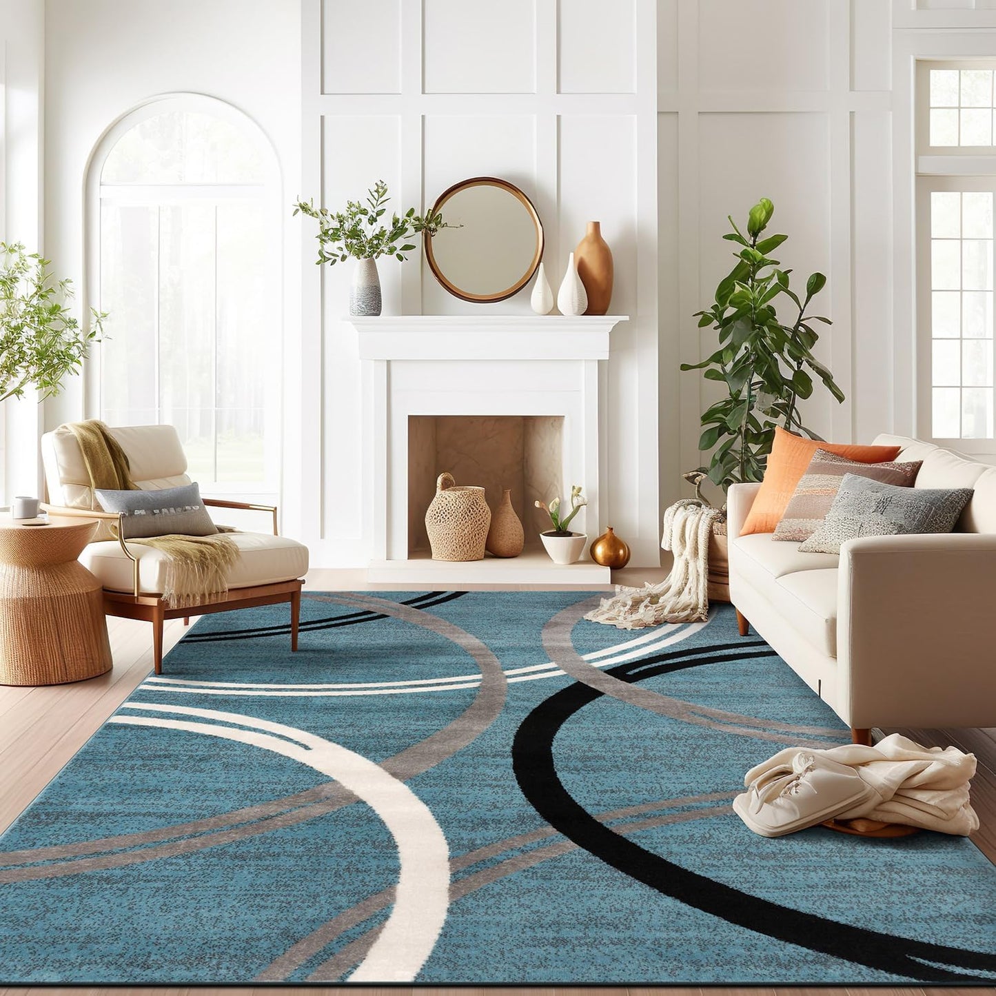 Rugshop Modern Wavy Circles Design Area Rug 12' x 15' Blue