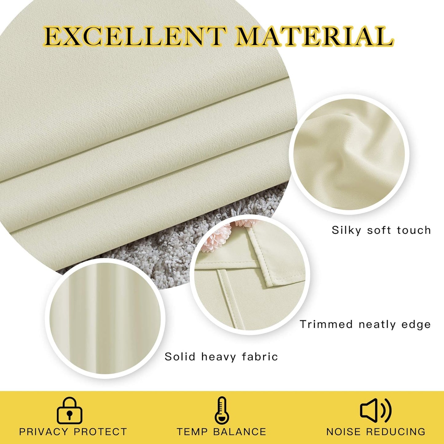 NICETOWN Room Darkening Window Curtains 90 inch Length - Thermal Insulated Grommet Light Blocking Solid Curtain Drapes for Bedroom/Living Room (Beige, Set of 2, 66" Wide Per Panel)