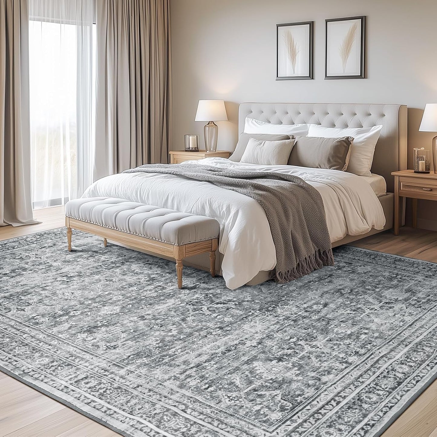 Lofus 6x9 Area Rug for Living Room,Grey Washable Area Rugs with Non-Slip Backing,Soft Neutral Carpets for Bedroom Dining Room Home Office Indoor Nursery