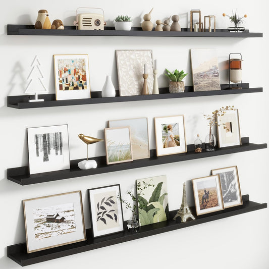 Floating Picture Ledge Shelves for Wall Set of 4, 56 Inch Wall Shelves with Lip Long Large Nursery Book Shelf for Toys Storage Kids Bookshelf Wall Mounted Living Room Bedroom Decor Frames