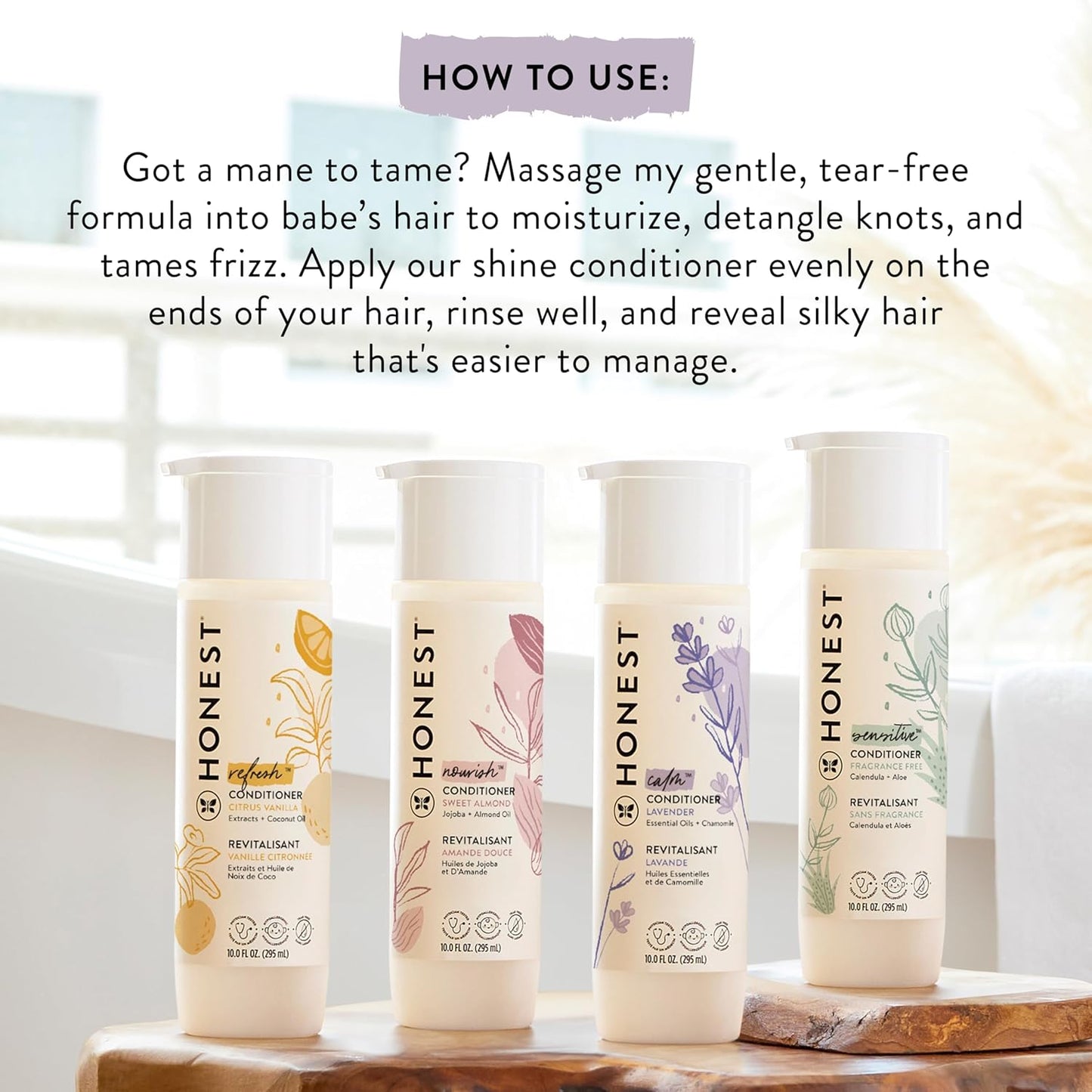 The Honest Company Silicone-Free Conditioner | Gentle for Baby | Naturally Derived, Tear-free, Hypoallergenic | Fragrance Free Sensitive, 10 fl oz