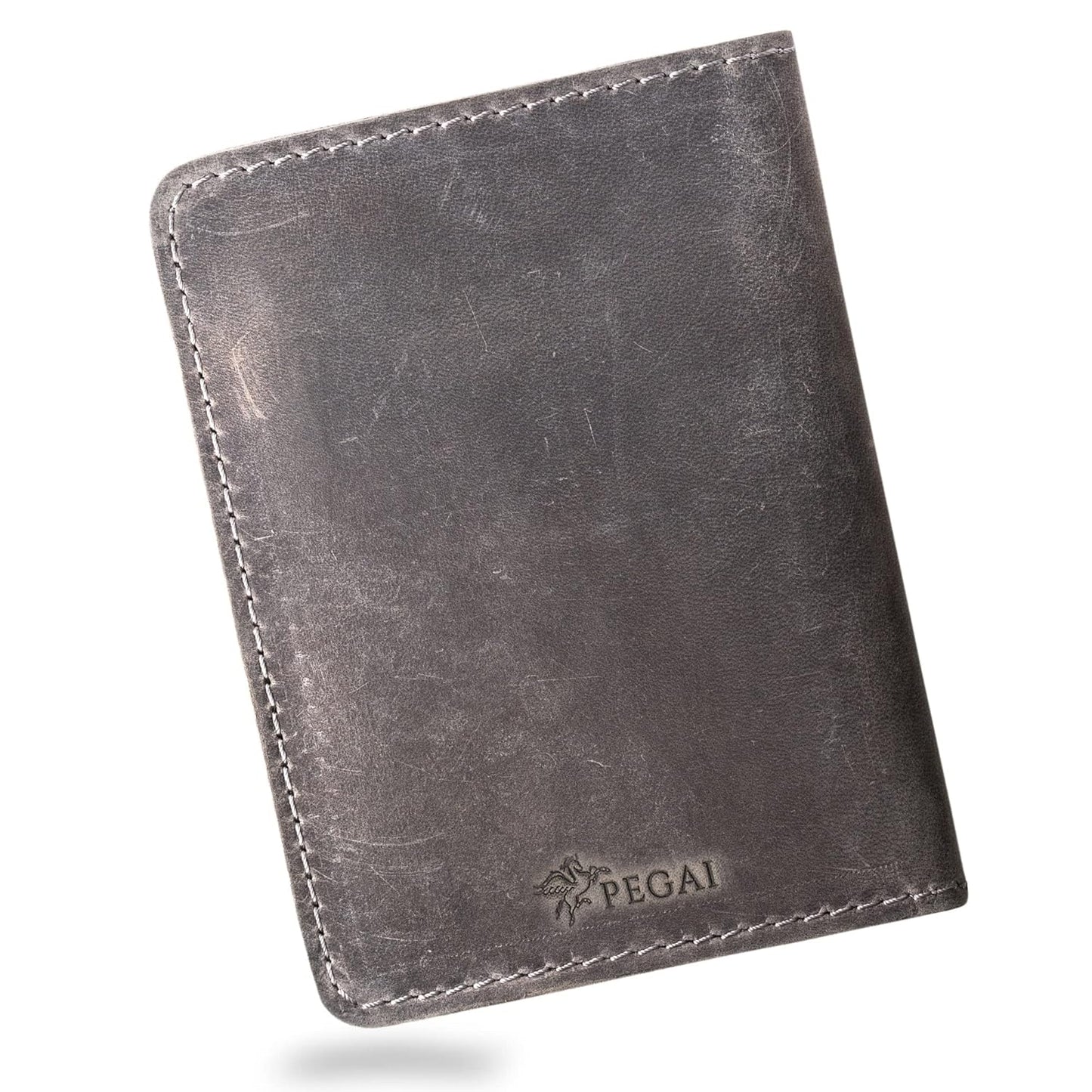 PEGAI Personalized Leather, Passport Holder For Travel | Handmade Passport Wallet Cover Case | Travel Document Holder, Passport Cover for Men, Women, and Family | Pike (Rock Grey)