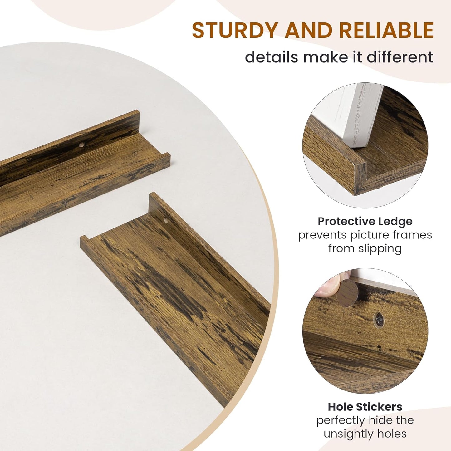 Axeman Picture Ledge Shelf, Floating Shelves for Wall Decor Set of 6, 24 inch Floating Wall Mounted Shelves, Wall Shelves with Lip for Living Room, Bedroom, Nursery, Bathroom, Kitchen, Rustic Brown