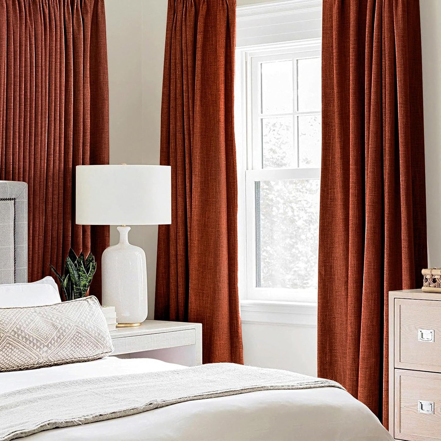 MIULEE Linen Curtains for Bedroom 100% Blackout Thermal Insulated Burnt Orange Grommet Room Darkening Curtains & Drapes Rust Terracotta Fall Decor for Living Room Nursery 52 x 63 Inch (2 Panels)