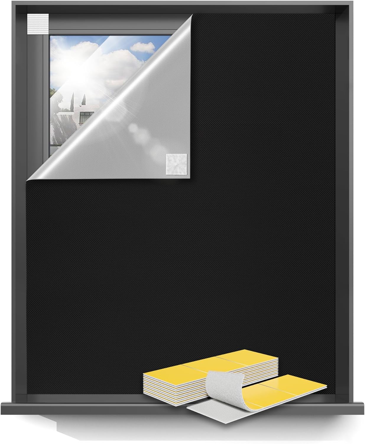 Sumobaby Blackout Curtains for Bedroom 79"x70"Portable Black Out Window Cover with Heat-Resistant Hook&Loop Tape,100% Blackout Shades No Drill Blinds for Windows DIY Cut Fit for Nursery,TV Room(Black)