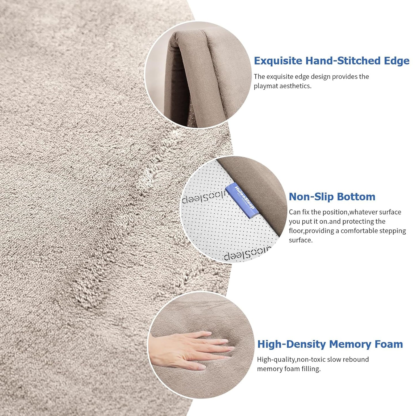 Baby Play Mat for Floor,1.3" Thick Memory foam Tummy Time Mat,79"×158“ Extra Large Soft Coral Velvet Nursery Rug,Non Slip Safe for Crawling,Toddlers,Infants,kids,Tatami Style for Living Room(Beige)