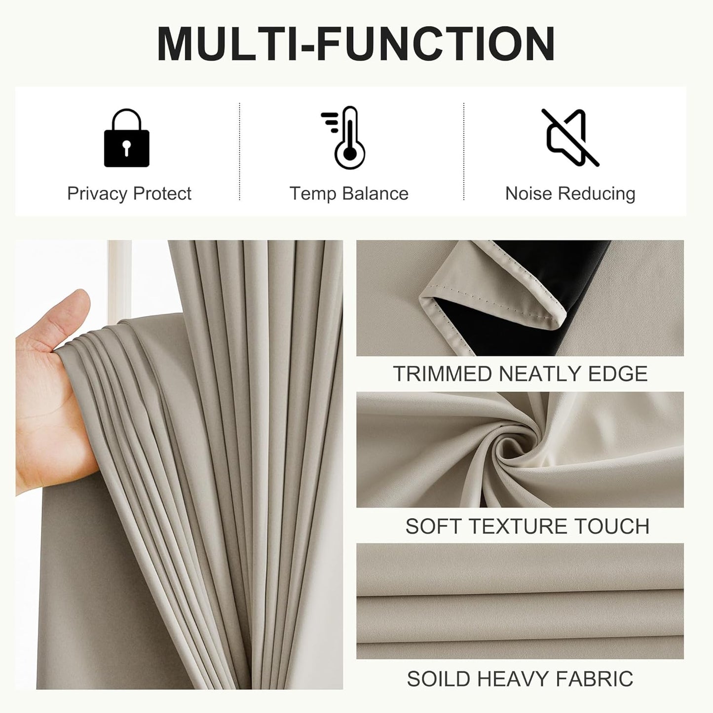 NICETOWN Bedroom Curtains 84 Inches Length, 100% Blackout Drapes Thermal Insulated with Grommet for Living Room Office Privacy Darkening Curtain, 2 Panels, 42 x 84 Inch, Natural