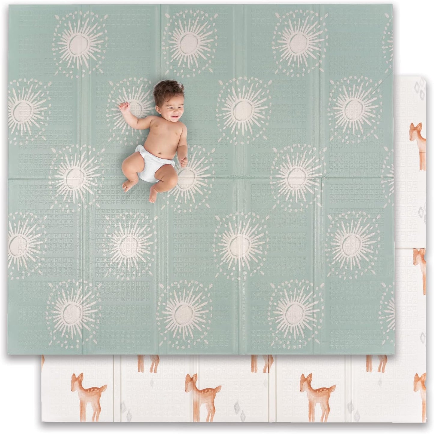 JumpOff Jo - Extra Large Waterproof Foam Padded Play Mat for Infants, Babies, Toddlers, Play Pens & Tummy Time, Foldable Activity Mat, 77 x 70 x 0.6 inches